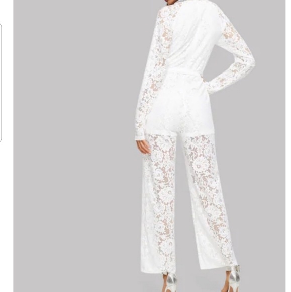 White Belted Lace Jumpsuit - Picture 2 of 2